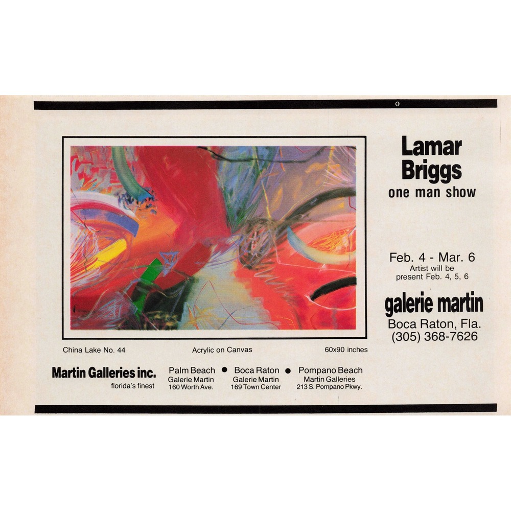 Vintage Lamar Briggs One Man Show Galerie Martin Boca Raton Florida Print Ad - Picture 1 of 1